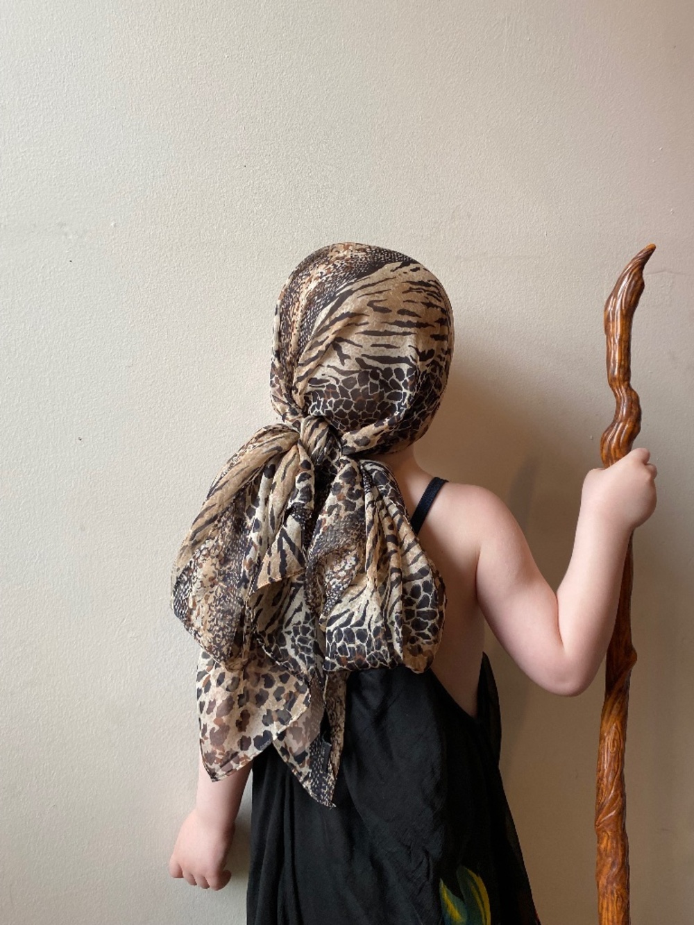 fashion headscarf in a safari-themed animal print